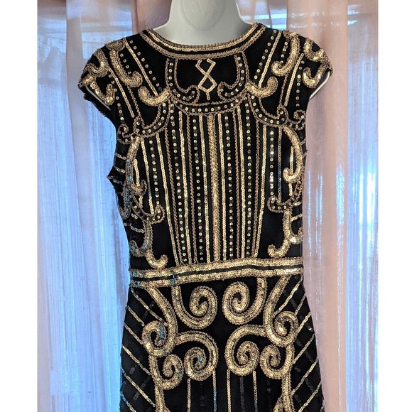 VIJIV 1920s Vintage Inspired Sequin Embellished Fringe Long Gatsby Flapper Dress - Picture 5 of 13